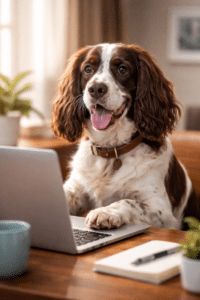 hond achter laptop